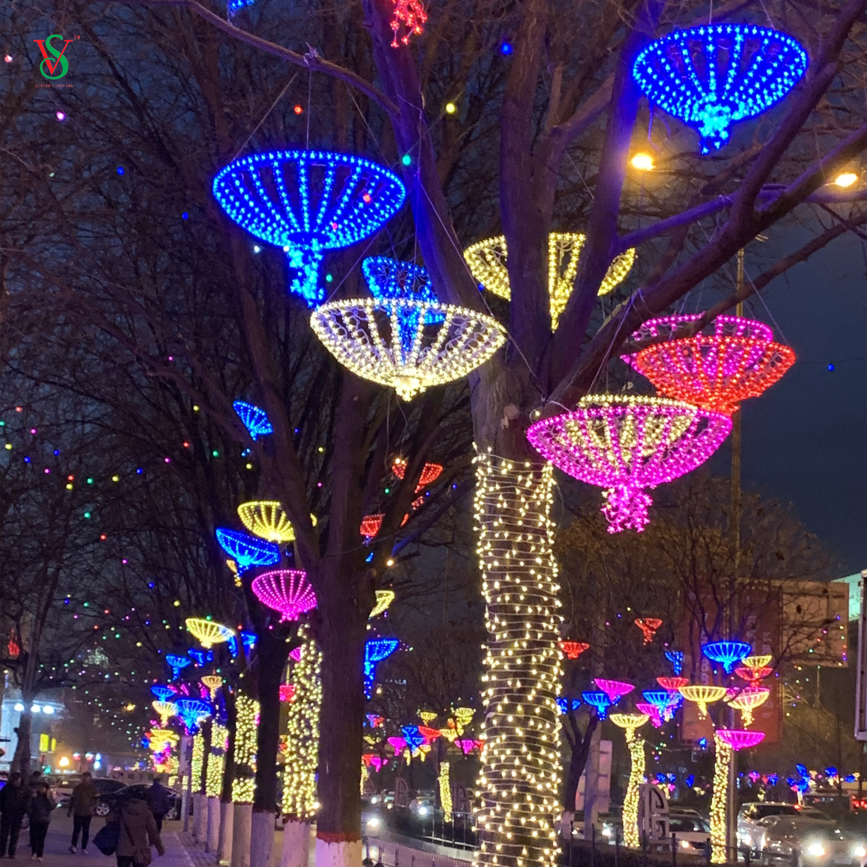 アニメーションクリスマスストリートデコレーションライトLED桜傘モチーフライト 