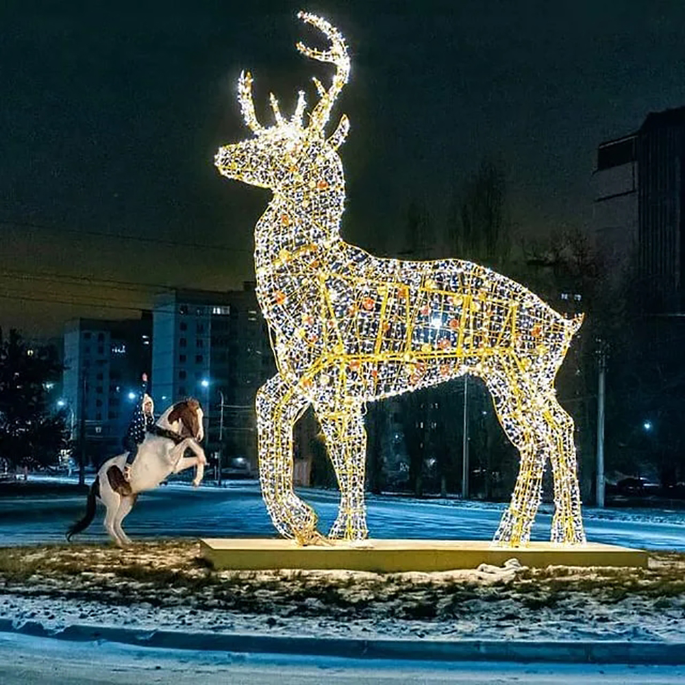 クリスマス屋外装飾 3D 彫刻モチーフカスタマイズされた巨大な動物 LED 鹿ライト