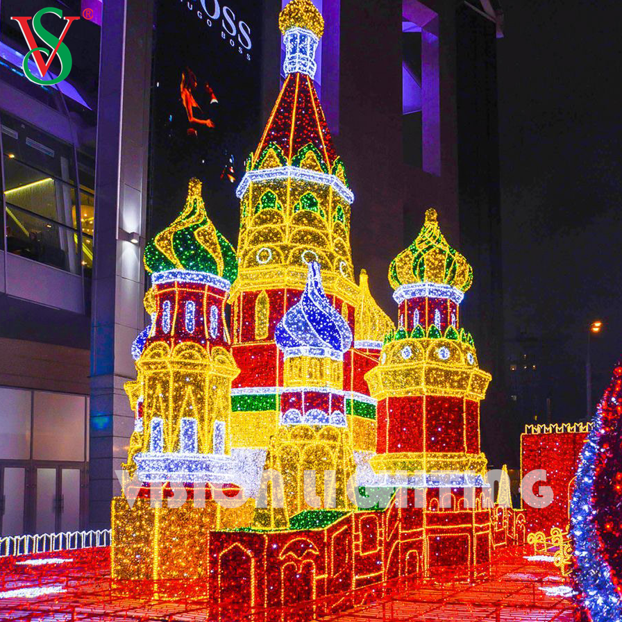 大きな3D LEDキャッスルタワーライト - コマーシャルクリスマスディスプレイ用の屋外ホリデーデコレーション