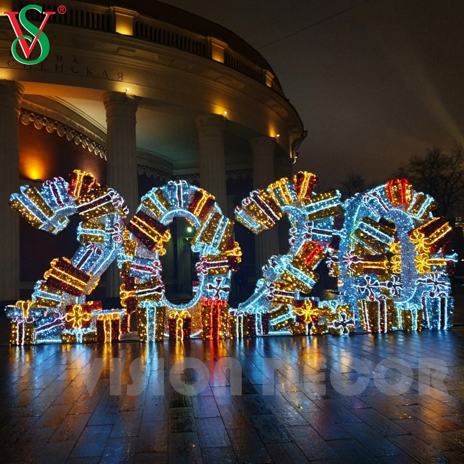 屋外 3D イルミネーションクリスマス新年看板 LED モチーフ装飾ライト