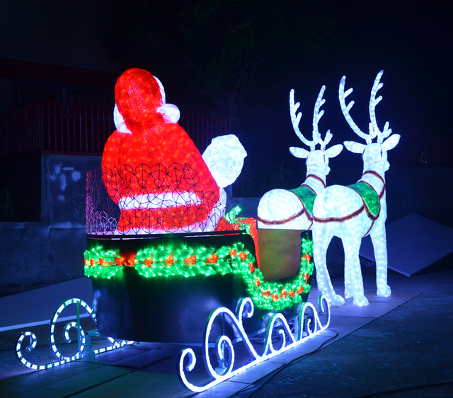 屋外ガーデンストリートモチーフアクリルトナカイサンタクロースとそりの装飾ライト