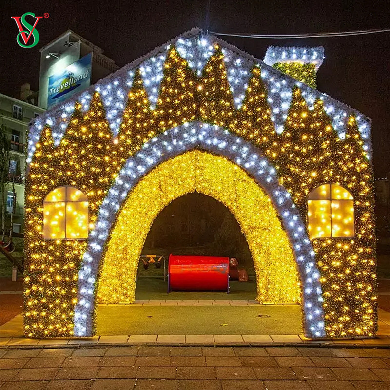 クリスマスライトショー用の屋外大型LED 3Dジンジャーブレッドハウスモチーフライト