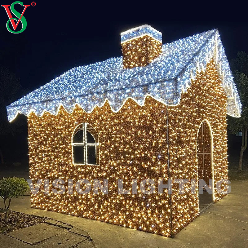 屋外クリスマス3Dモチーフデコレーションライトは、照らされたジンジャーブレッドハウスモチーフライトを導いています