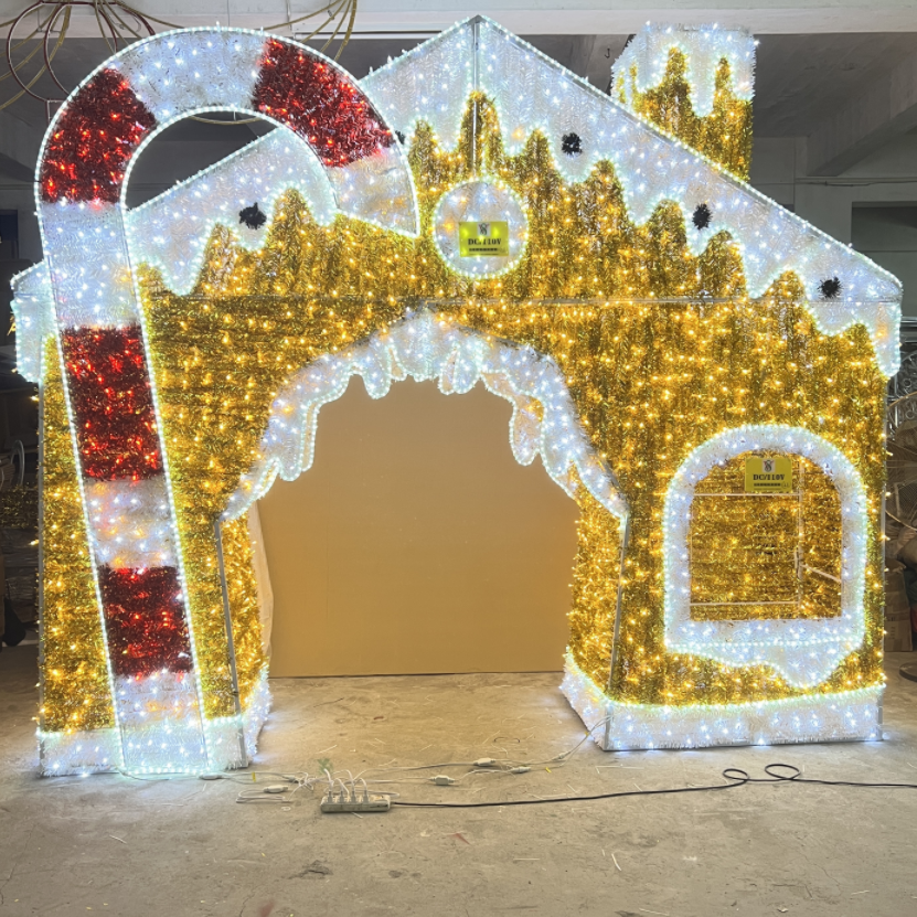 屋外クリスマス3Dモチーフデコレーションライトは、照らされたジンジャーブレッドハウスモチーフライトを導いています